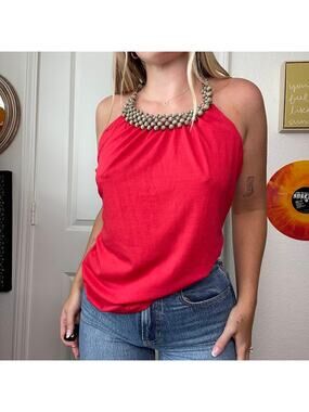 Vintage Y2K 2000s L8ter Red Beaded Collar Halter Top Sz L